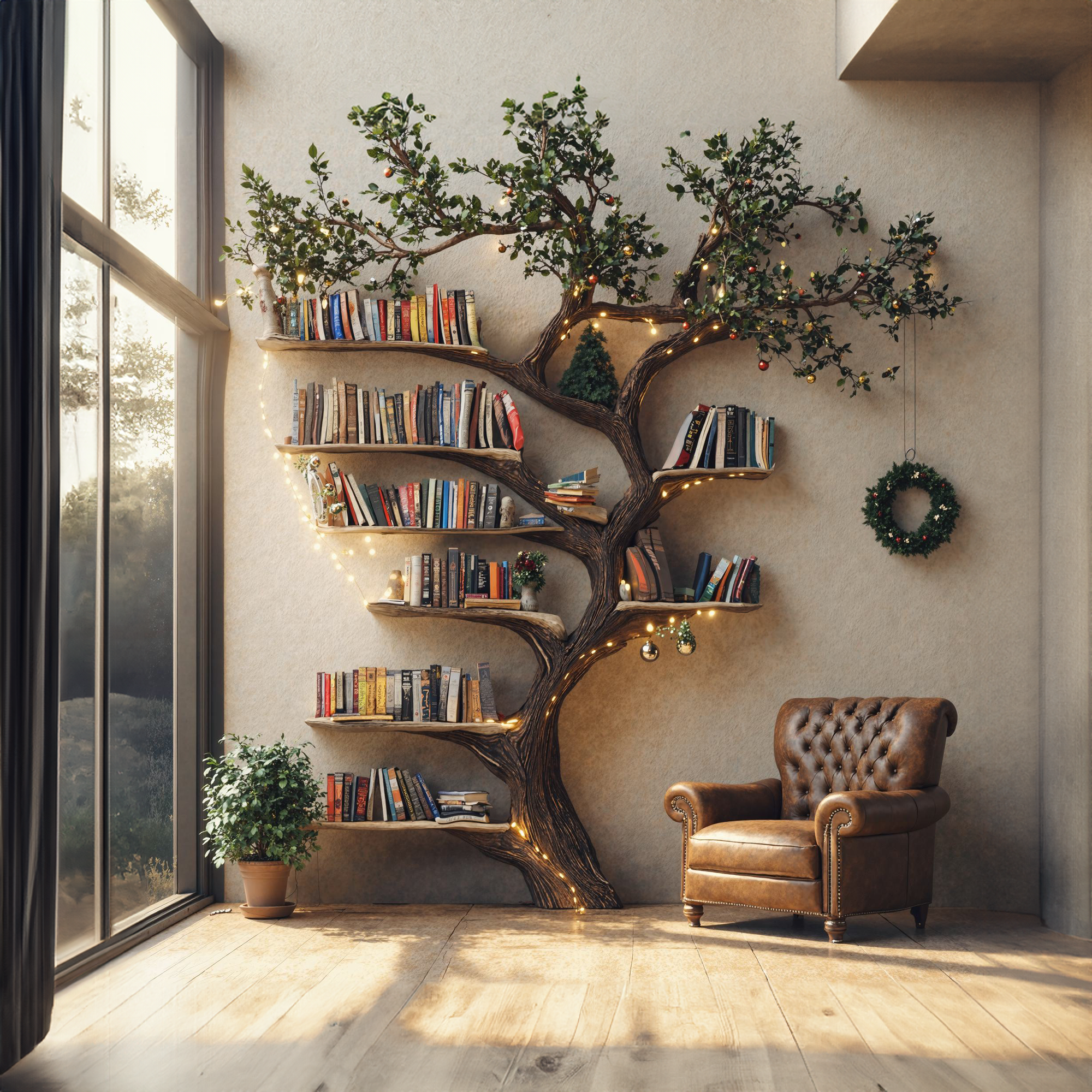 Black Tree Branch Bookshelf Wall Mount Mid Century