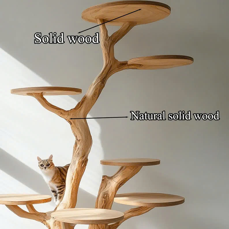 Rustic Natural Solid Wood Cat Tree Wooden Stand Naturally Gift Cat