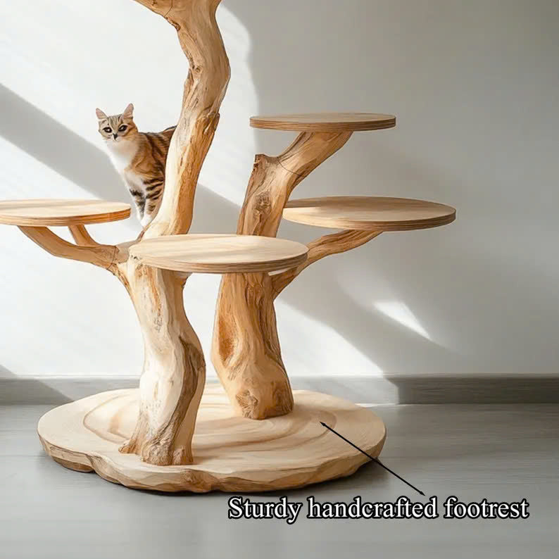 Rustic Natural Solid Wood Cat Tree Wooden Stand Naturally Gift Cat