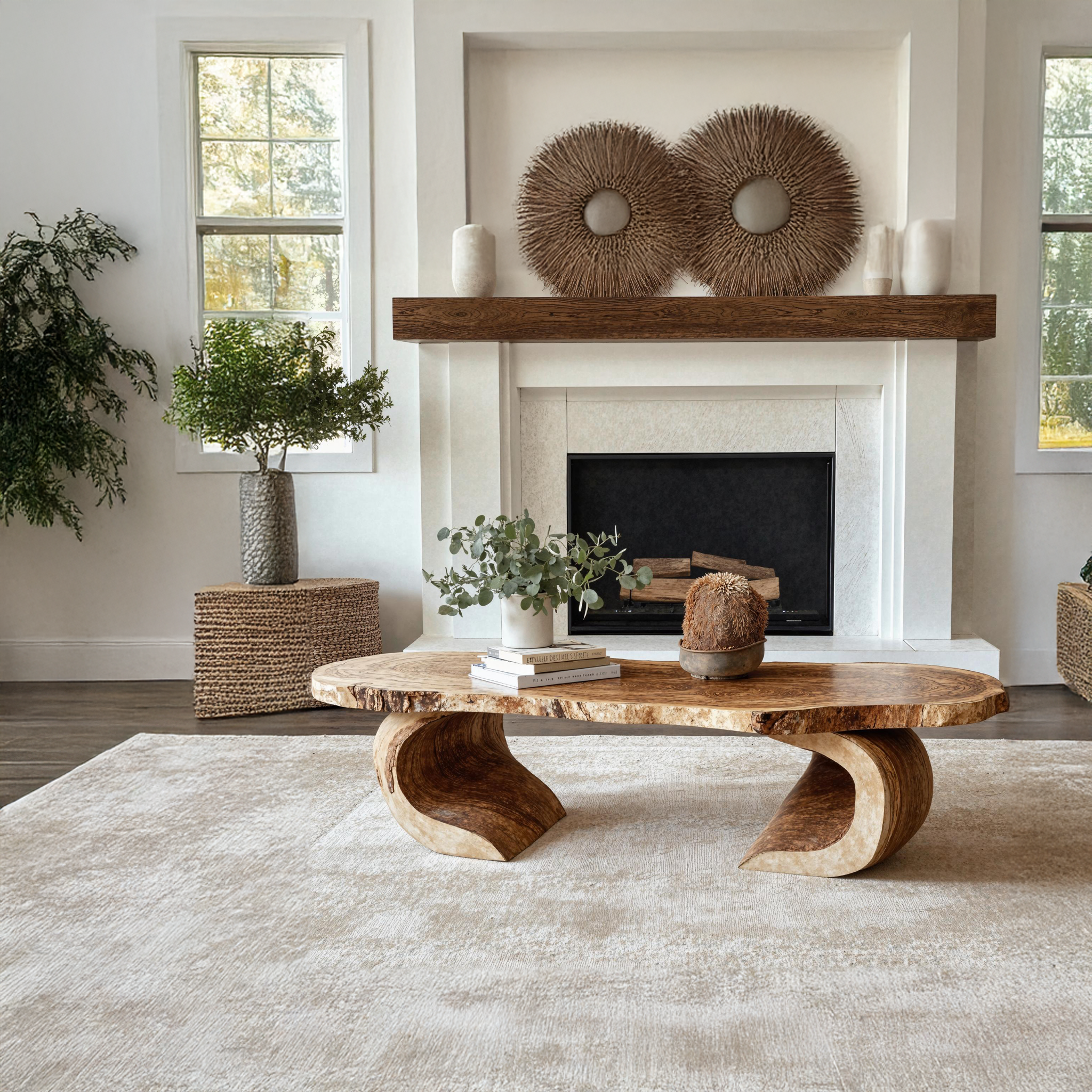 Vintage Natural Wood Coffee Table Cozy Living Room